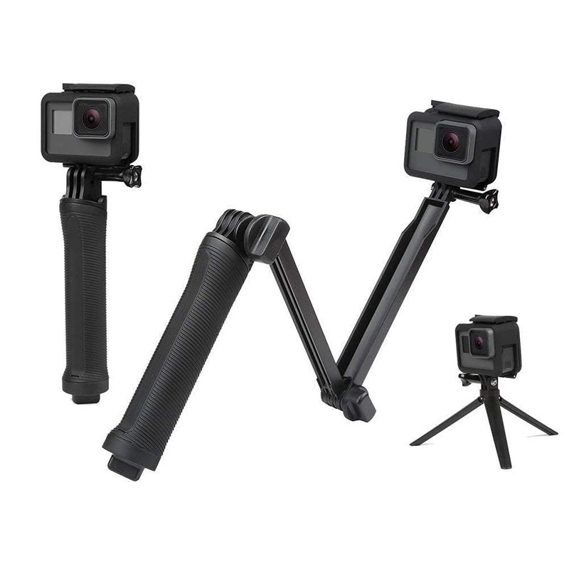 Quikprof 3-Way Monopod Grip Arm Tripod Foldable Selfie Stick, Stabilizer Holder Compatible with Hero 7/6/5, and All Action Cameras – Black - Image 1