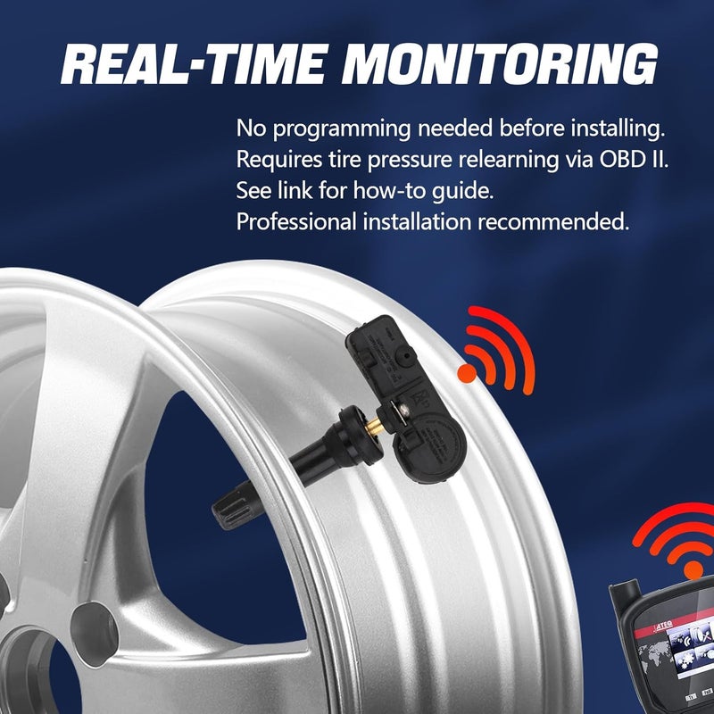 Yikesai مستشعر ضغط الإطارات TPMS GM، مستشعر نظام مراقبة ضغط الإطارات 315MHZ متوافق مع شيفي سيلفرادو GMC كاديلاك بويك بونتياك - بديل للأرقام # 13586335 13581558 13598771 13598772، 4 قطع - Image 4