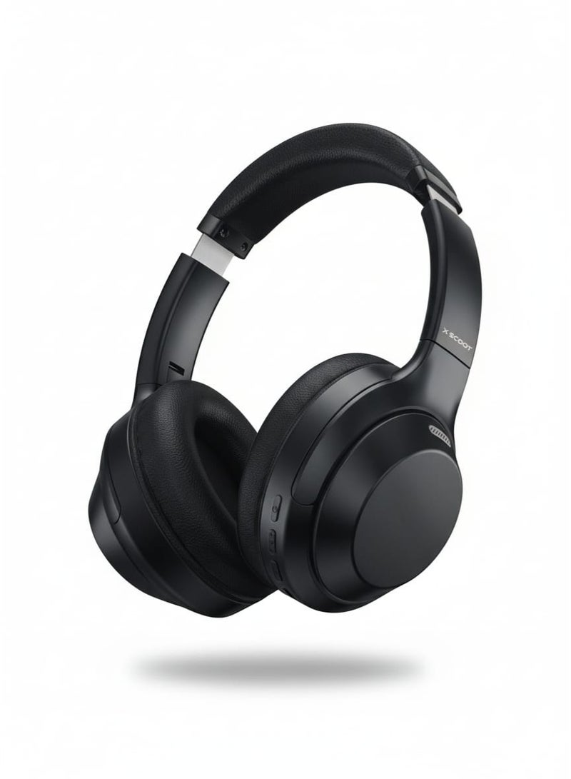 أكس-سكوت سماعات رأس ستيريو قابلة للطي XS-653 مع صوت جهير نقي وصوت عالي الدقة وميكروفون عالي الدقة ووسائد فائقة النعومة ودعم بطاقة TF ومدخل AUX مقاس 3.5 مم وتصميم مريح فوق الأذن للموسيقى والمكالمات والاستخدام اليومي - أسود - Image 1