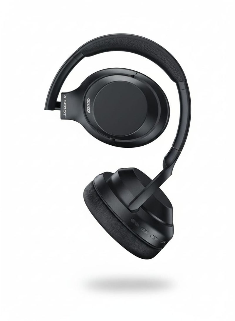 أكس-سكوت سماعات رأس ستيريو قابلة للطي XS-653 مع صوت جهير نقي وصوت عالي الدقة وميكروفون عالي الدقة ووسائد فائقة النعومة ودعم بطاقة TF ومدخل AUX مقاس 3.5 مم وتصميم مريح فوق الأذن للموسيقى والمكالمات والاستخدام اليومي - أسود - Image 2