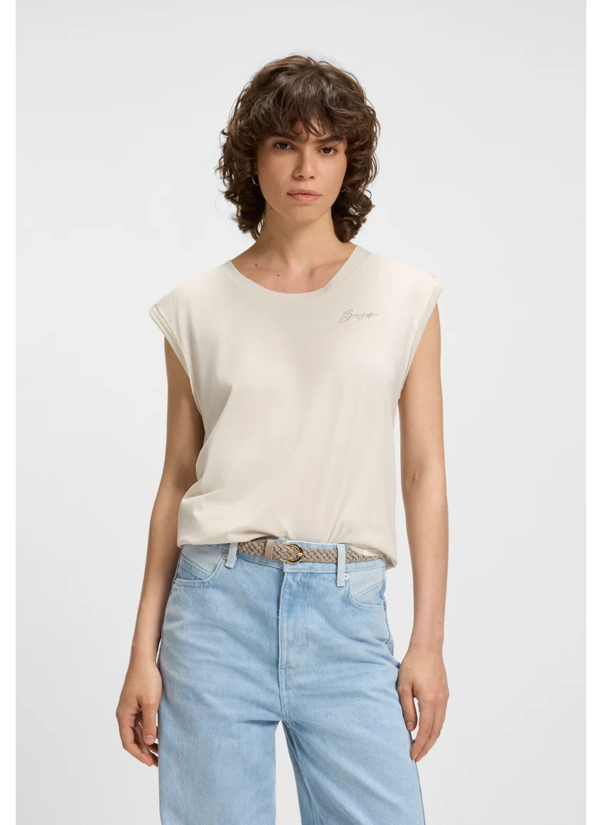 بوس Cotton-jersey top with crystal logo