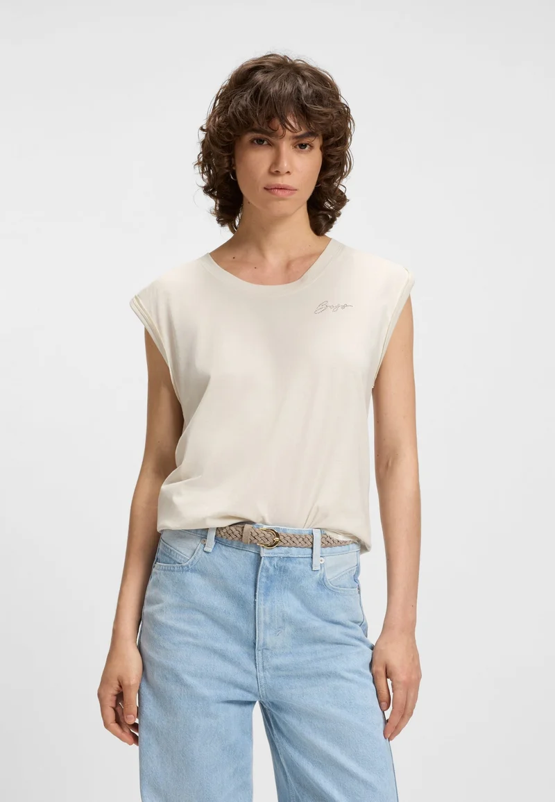 BOSS Cotton-jersey top with crystal logo