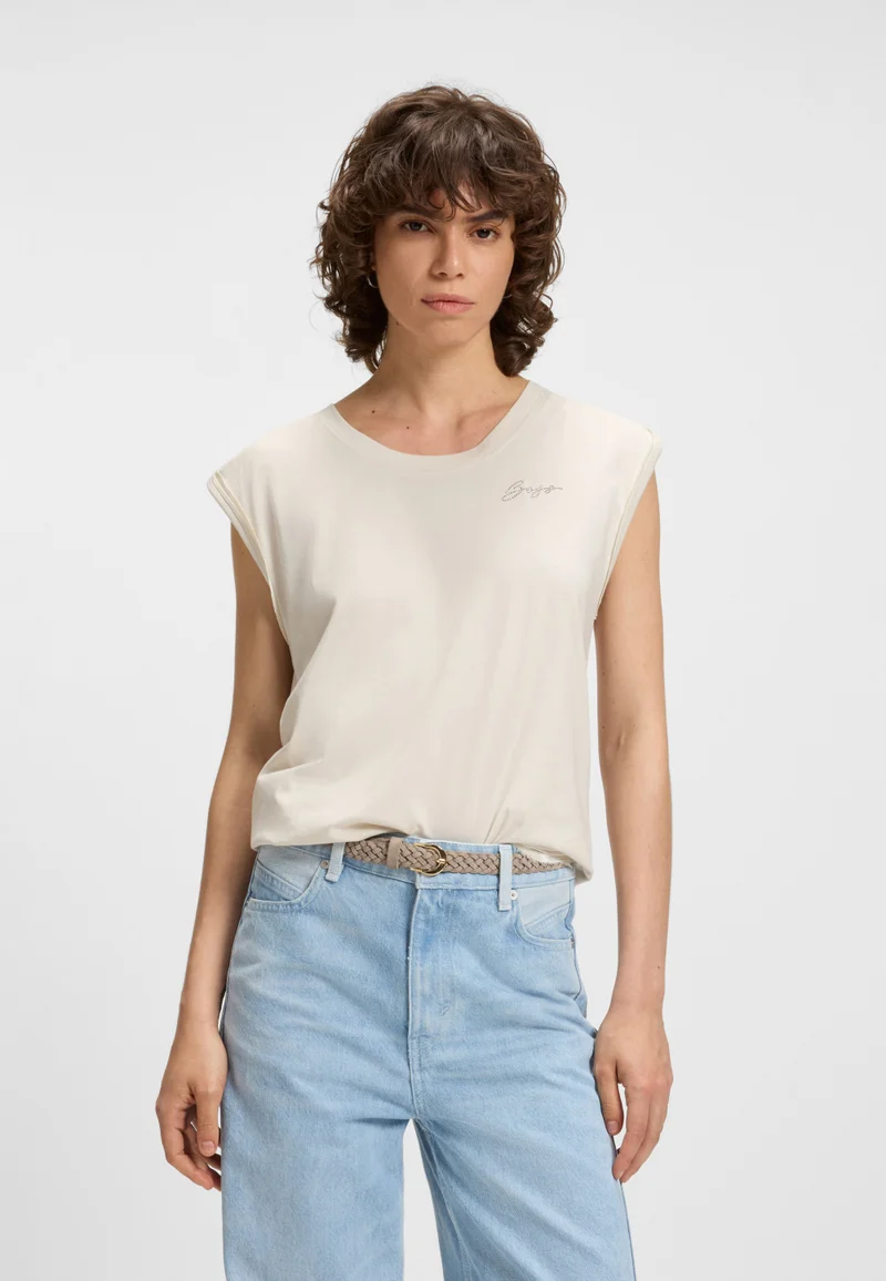 BOSS Cotton-jersey top with crystal logo