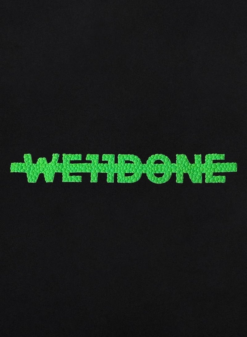 we11done Stylish Foam Green Underlined Letters Printed Summer T-Shirt Trendy Round Neck Cotton Jersey Loose Fit Tee for Couples Black  - Image 3