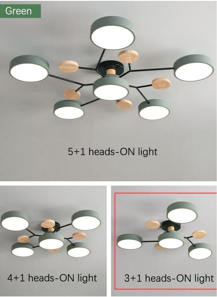 MIXDE 3+1 Head Modern living room ceiling chandelier LED light bedroom ceiling light, Green  - Image 3
