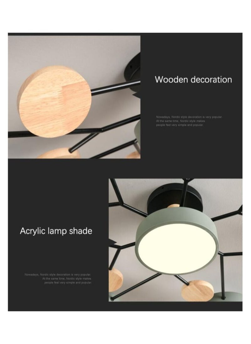 MIXDE 3+1 Head Modern living room ceiling chandelier LED light bedroom ceiling light, Green  - Image 4