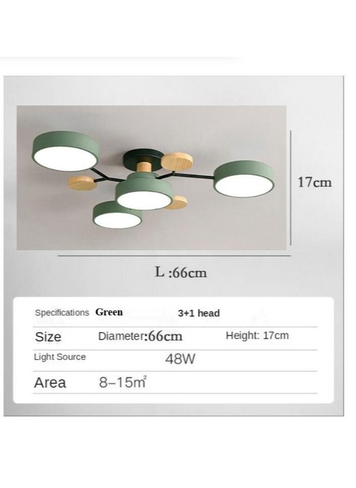 MIXDE 3+1 Head Modern living room ceiling chandelier LED light bedroom ceiling light, Green  - Image 5