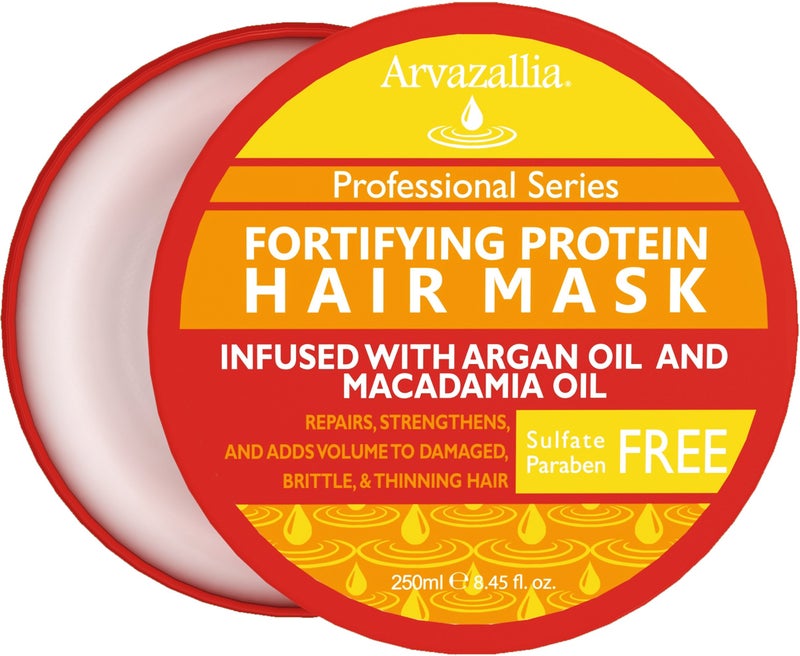 Arvazallia Fortifying Protein Hair Mask and Deep Conditioner with Argan Oil and Macadamia Oil Hair Repair Treatment for Damaged, Brittle, or Thinning Hair - Promotes Natural Hair Growth - Image 1