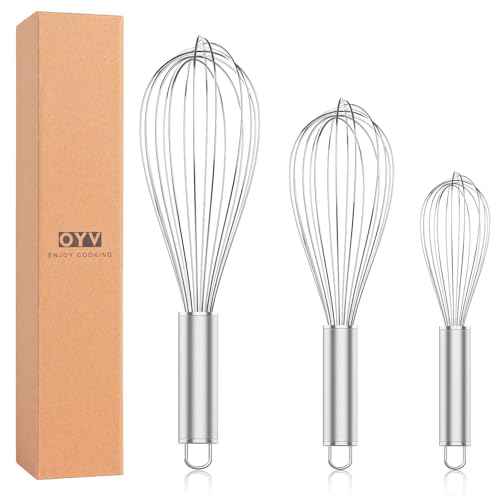 OYV 304 Stainless Steel Whisk Set, Dishwasher Safe Rustproof Metal Whisk, Professional Balloon Wire Whisks for Kitchen Cooking, Perfect For Blending, Whisking, Baking, Beating, 3 Packs (8" 10" 12") - Image 1