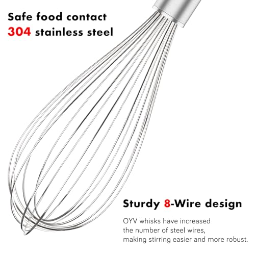 OYV 304 Stainless Steel Whisk Set, Dishwasher Safe Rustproof Metal Whisk, Professional Balloon Wire Whisks for Kitchen Cooking, Perfect For Blending, Whisking, Baking, Beating, 3 Packs (8" 10" 12") - Image 3