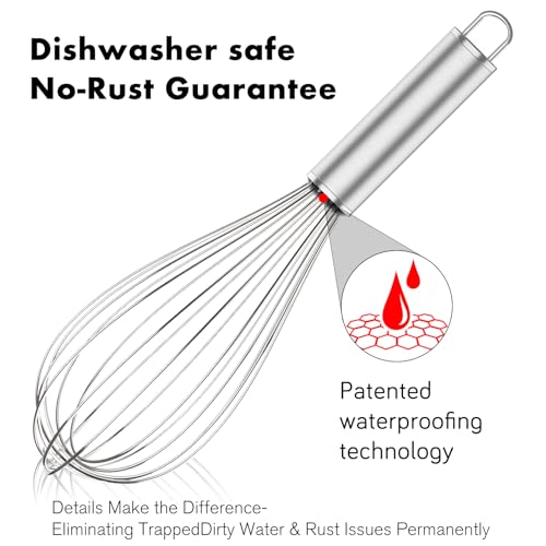 OYV 304 Stainless Steel Whisk Set, Dishwasher Safe Rustproof Metal Whisk, Professional Balloon Wire Whisks for Kitchen Cooking, Perfect For Blending, Whisking, Baking, Beating, 3 Packs (8" 10" 12") - Image 4
