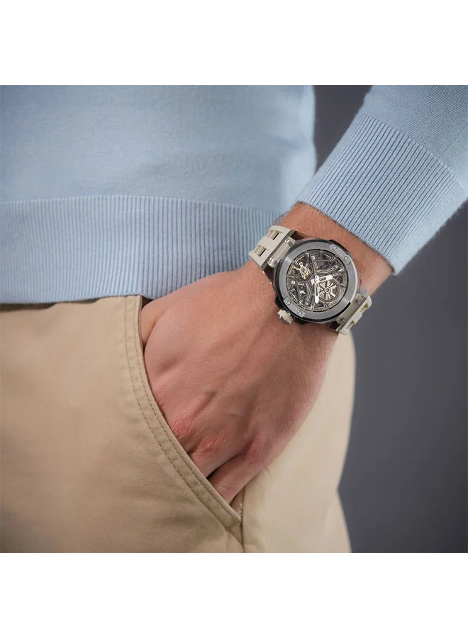 Police beige Men's Cyclone Gunmetal Dial Beige Silicone Strap Automatic Watch for Men - 43.5mm for Men | Best Price UAE