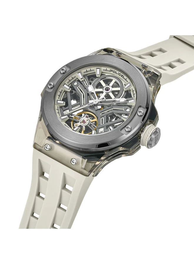 POLICE Cyclone Gunmetal Dial Beige Silicone Strap Automatic Watch for Men - 43.5mm