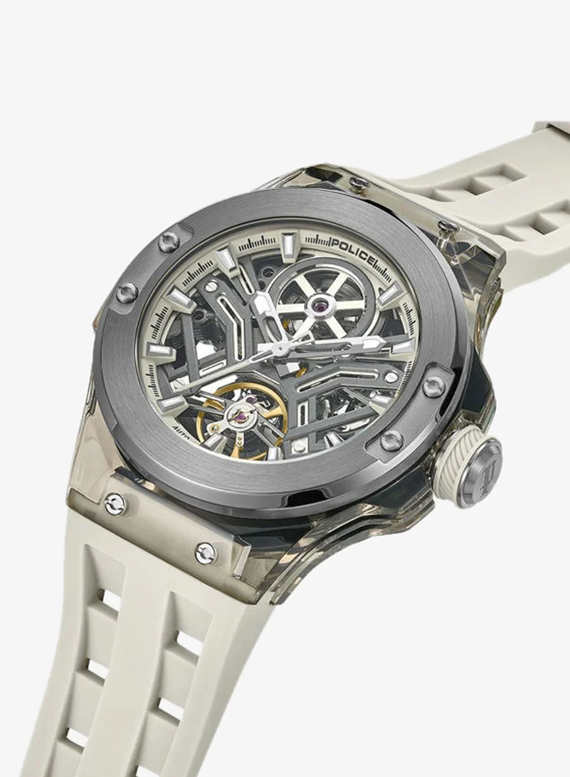 Police beige Men's Cyclone Gunmetal Dial Beige Silicone Strap Automatic Watch for Men - 43.5mm for Men | Best Price UAE