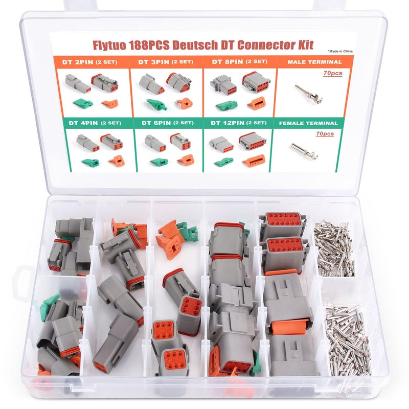 Flytuo 188PCS Deutsch Connector Kit8 Sets 2346812 Pin Automotive Waterproof Car Electrical Wire Connectors Plug for Motorcycle Truck Car Boats Scooter1622AWG