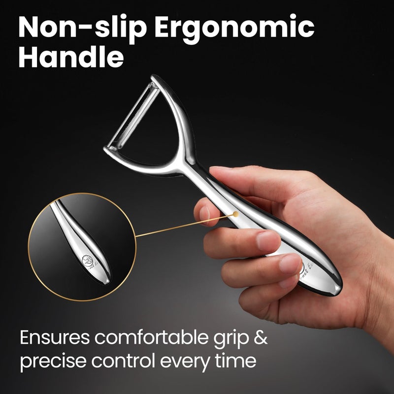 Gourmet Easy Vegetable Peeler, Premium Stainless Steel Potato Peeler, High Tensile Ultra Sharp Blade Fruit and Food Slicer, Y Shaped with Ergonomic Non-Slip Handle, Dishwasher Safe with 5 Years Warranty - Image 3
