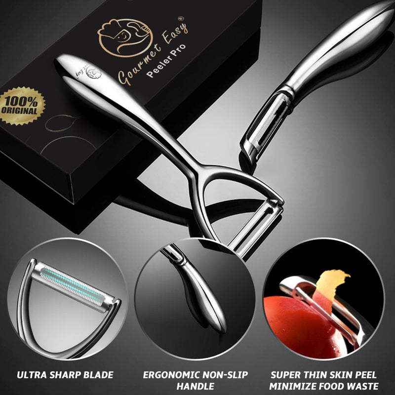 Gourmet Easy Vegetable Peeler, Premium Stainless Steel Potato Peeler, High Tensile Ultra Sharp Blade Fruit and Food Slicer, Y Shaped with Ergonomic Non-Slip Handle, Dishwasher Safe with 5 Years Warranty - Image 2
