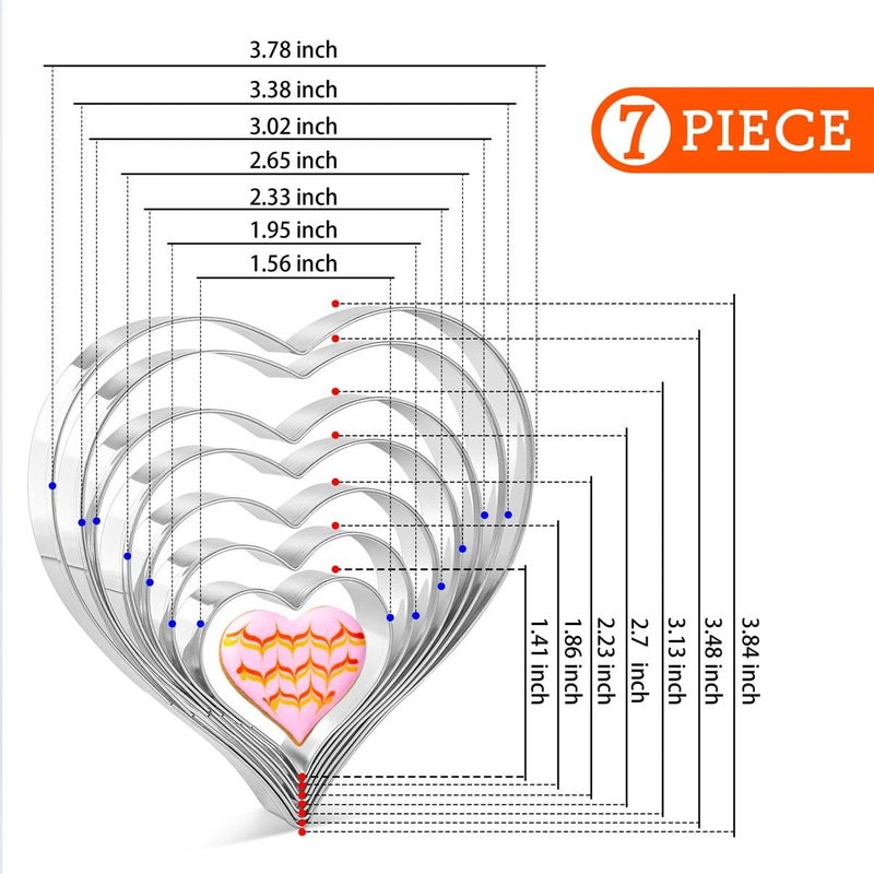 KELOFKO Heart Cookie Cutter Set - 7 Pieces Heart Cookie Cutter for Valentine's Day - Stainless Steel Small Heart Shaped Cookie Cutter for Sandwiches, Cookie, Biscuit - Image 2