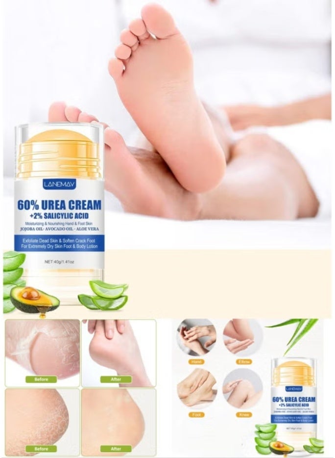LANEMAY MULTIPLE EFFICACY Urea Cream 60 Percent for Feet Maximum Strength with 2% Salicylic Acid, Callus Remover, Dead Skin Exfoliation, Hand and Foot Cream for Dry Cracked Hands,Elbows, Feet, Heels, Knees,40g - Image 3