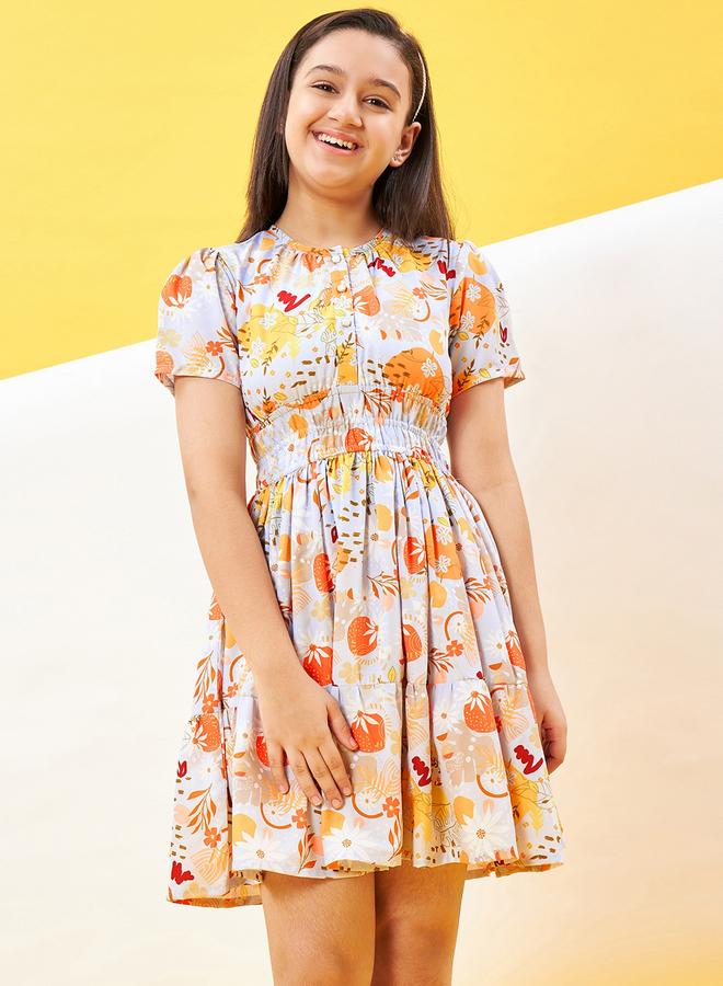 Stylo Bug Girls Floral Printed Buttoned Dress - Image 1