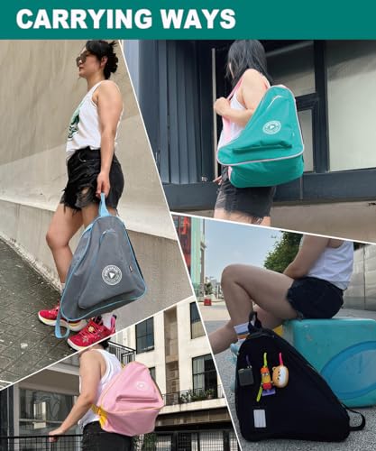 HEXIFUL Skate Bag for Ice, Inline, Roller & Quad Skates - Kids & Adults (Green/Pink) - Image 2