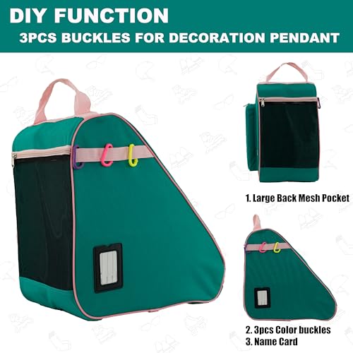 HEXIFUL Skate Bag for Ice, Inline, Roller & Quad Skates - Kids & Adults (Green/Pink) - Image 5
