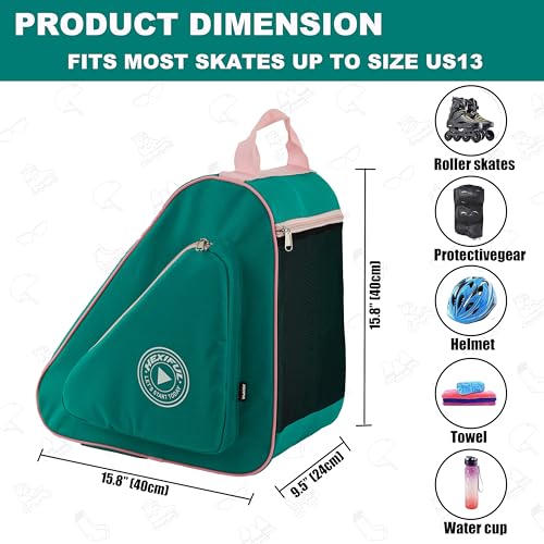 HEXIFUL Skate Bag for Ice, Inline, Roller & Quad Skates - Kids & Adults (Green/Pink) - Image 4