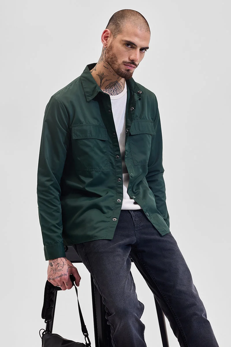 SNITCH Green Multi Pocket Relaxed Fit Overshirt