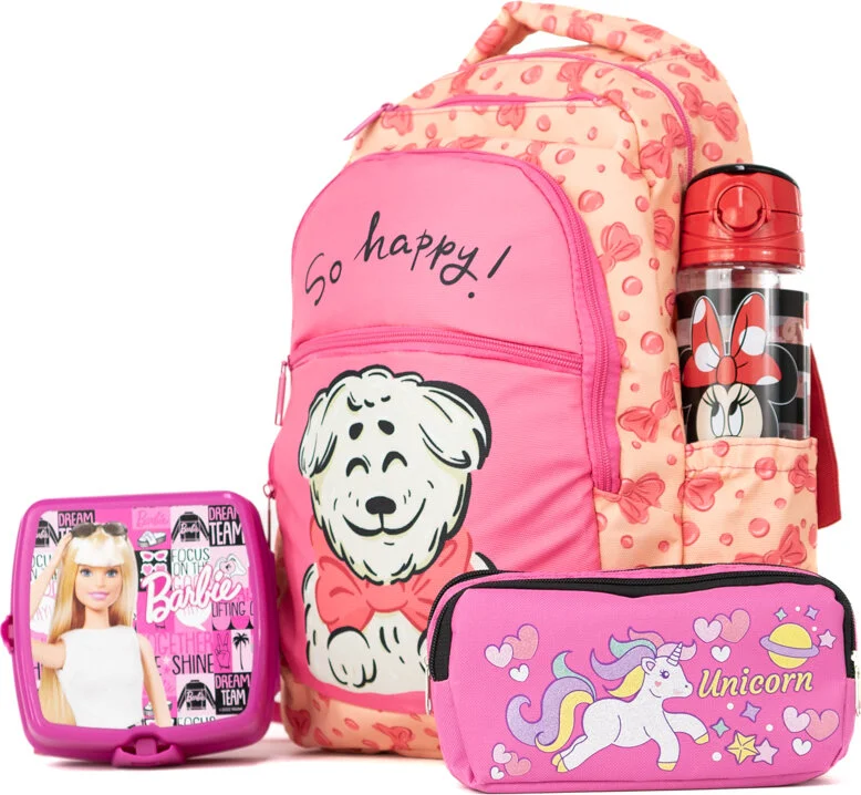 اوبلاند Girls Primary and Secondary School Backpack and Set with Water Bottle, Pencil Case and Lunch Box as Gift