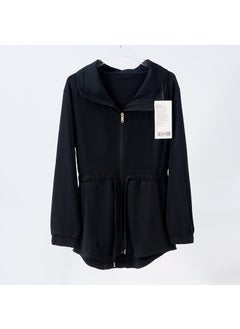 Spring Autumn Yoga Suit Turtle Neck Polo Jacket Womens Sporty Casual Fit Waist-Fitted Jacket Loose-Fit Training Outerwear Black 036 waist jacket