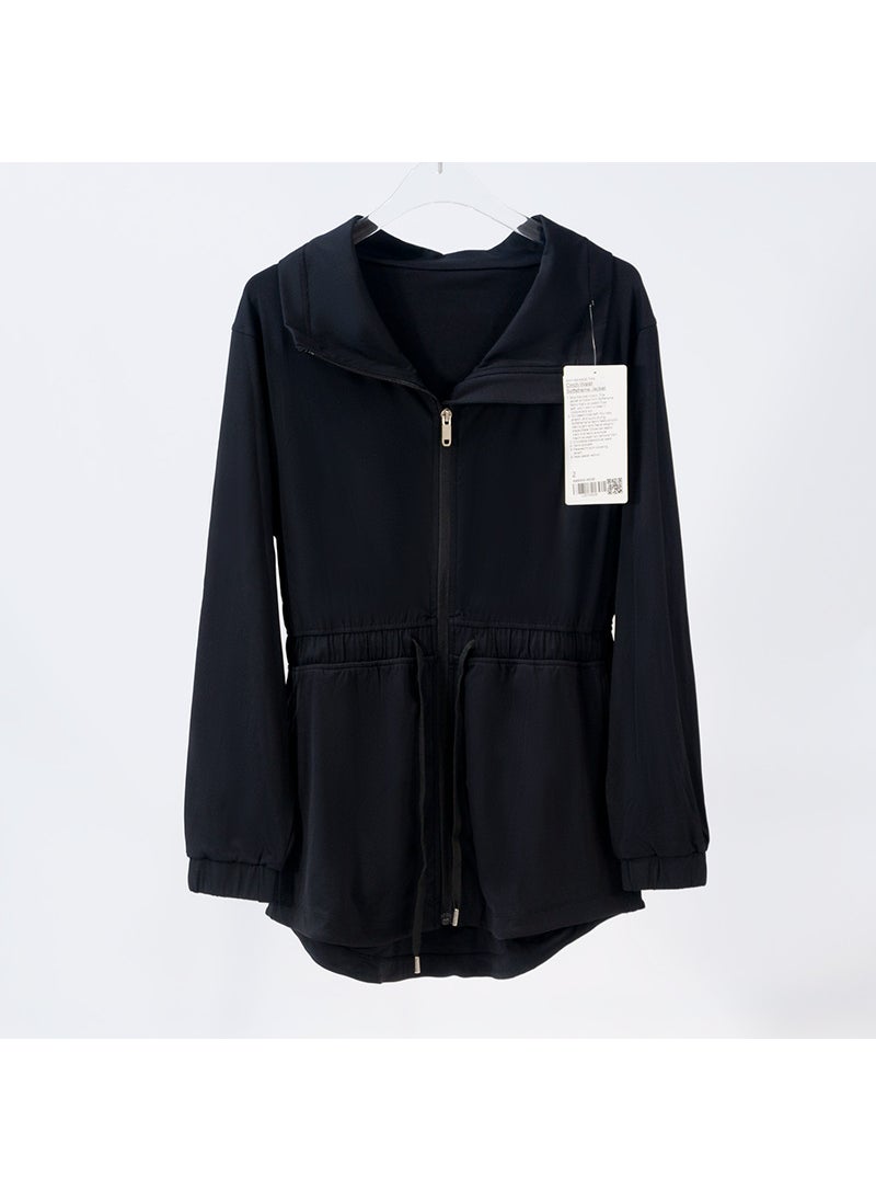 Generic - Spring Autumn Yoga Suit Turtle Neck Polo Jacket Womens Sporty Casual Fit Waist-Fitted Jacket Loose-Fit Training Outerwear Black 036 waist jacket - Image 1