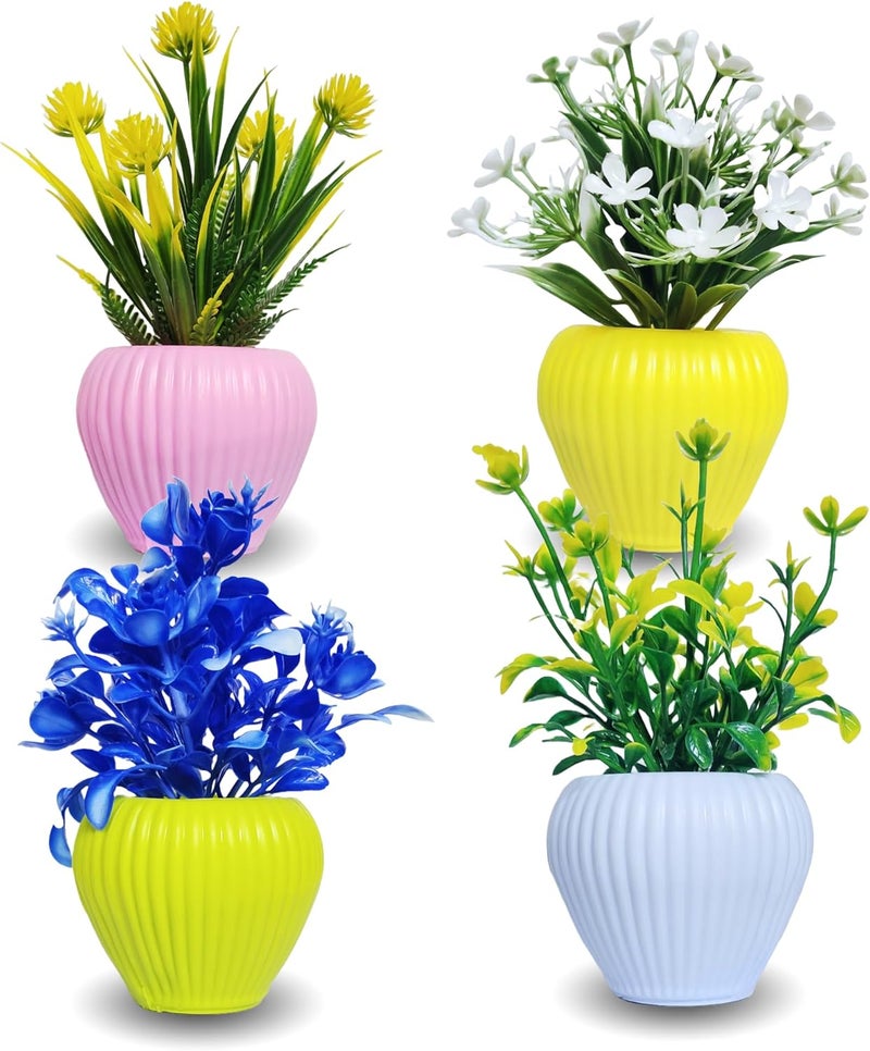 Flora Planet ® Artificial Plants Pack of 4 | Multi Variety | Durable Plastic | Ideal for Hassle-Free Home Decor and Wall Decor | 6 cm X 15 cm | Perfect Home Decor Items - Image 1