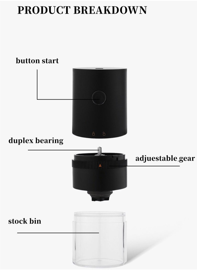 Generic - Portable Electric Burr Coffee Grinder,Electric Coffee Grinder,Adjustable Coarseness Grind,with Multi-Grind Settings for French Press Espresso, USB Rechargeable Travel Coffee Maker black - Image 1