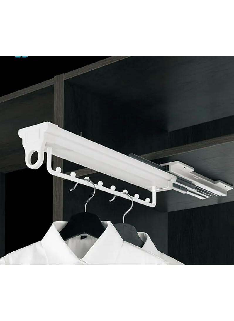 DBR - Pull Out Sliding Clothes Hanger Rack Wardrobe Storage System Cushioning Feature Top Mounted Hangers Color White - Image 1