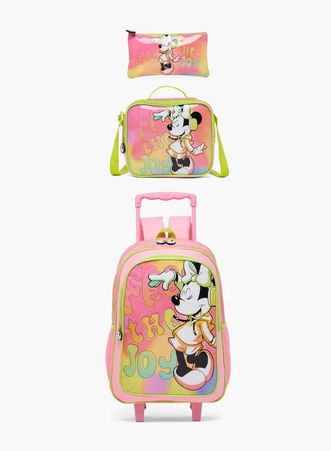 ديزني Minnie Mouse Print 3-Piece School Trolley Bag Set For Girls 13+ Years With Pencil Pouch