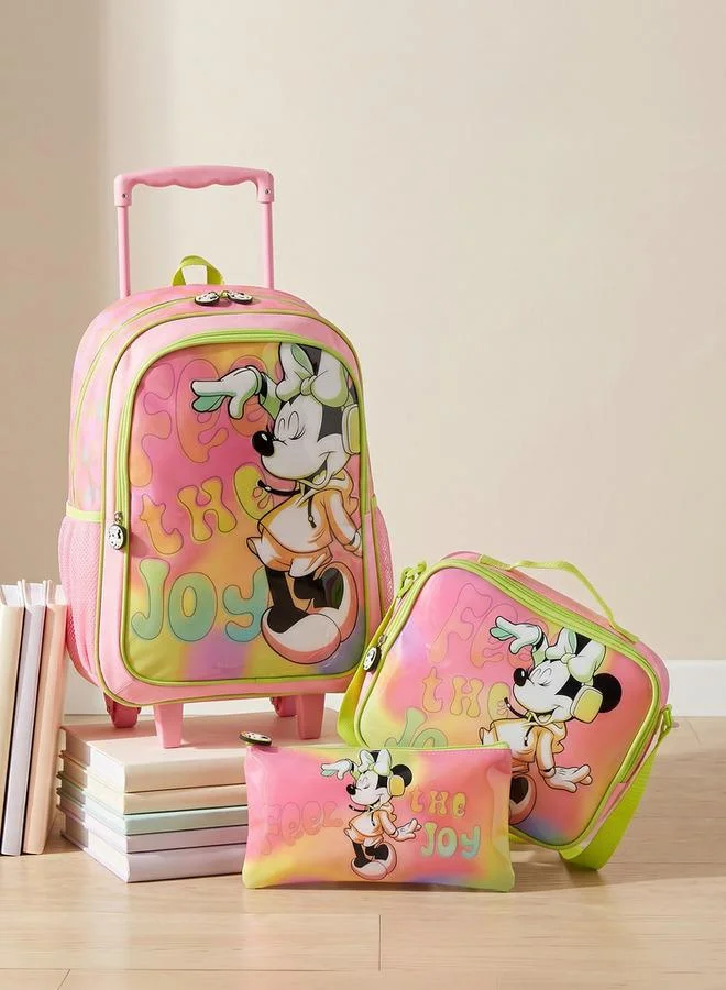 ديزني Minnie Mouse Print 3-Piece School Trolley Bag Set For Girls 13+ Years With Pencil Pouch