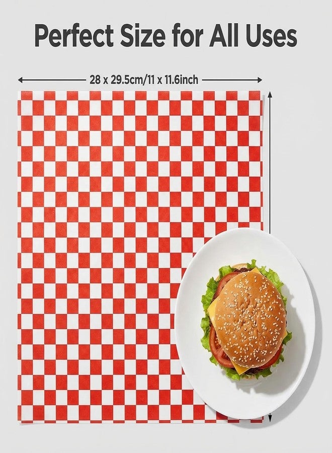 ericotry 100Sheets Red and White Checkered Wax Paper Food Wrap Paper Deli Paper Grease Resistant Liner Papers for Wrapping Bread and Sandwiches etc - Image 2