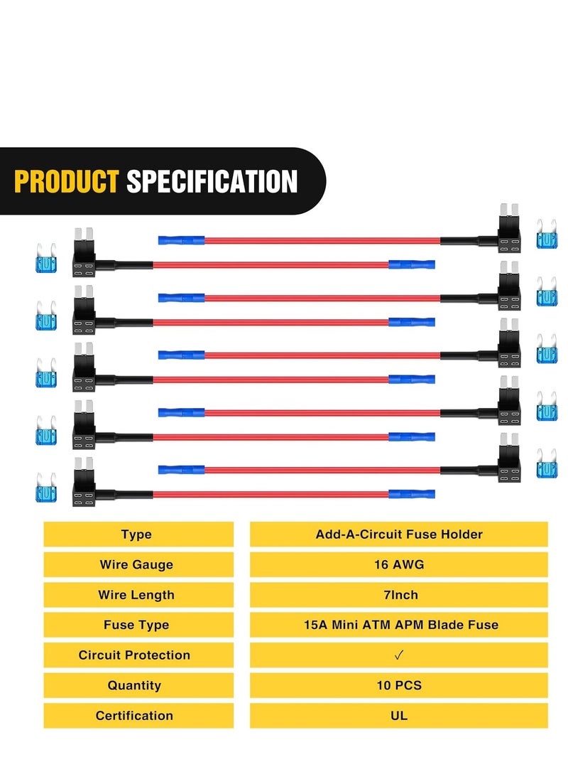 Generic - 12V Car Add-A-Circuit Fuse Tap Adapter Mini ATM Apm Blade Fuse Holder-10 Pack - Image 1