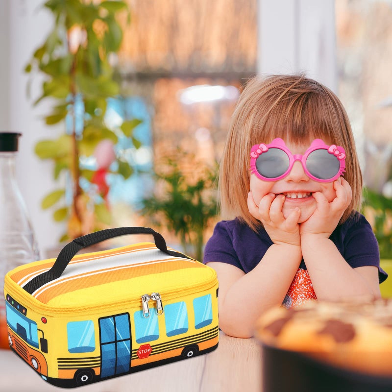 LEDAOU Lunch Box Kids Boys Girls Cute Insulated Lunch Box Reusable Lunch Bag Meals Tote Lunchbox for School Picnic Travel (Bus Yellow) - Image 3