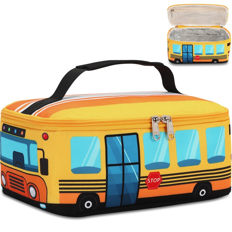LEDAOU Lunch Box Kids Boys Girls Cute Insulated Lunch Box Reusable Lunch Bag Meals Tote Lunchbox for School Picnic Travel (Bus Yellow) - Image 1