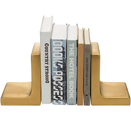 MyGift Modern Gold Concrete Office Bookshelf Decor Bookends for Heavy Book and Textbooks, Desktop Book Holder, 1 Pair - Image 1