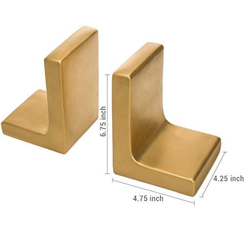 MyGift Modern Gold Concrete Office Bookshelf Decor Bookends for Heavy Book and Textbooks, Desktop Book Holder, 1 Pair - Image 4
