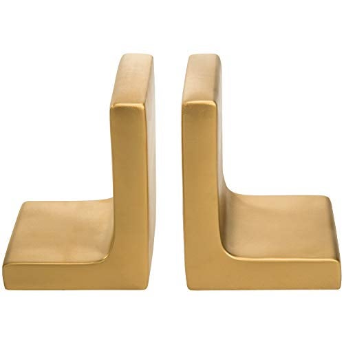 MyGift Modern Gold Concrete Office Bookshelf Decor Bookends for Heavy Book and Textbooks, Desktop Book Holder, 1 Pair - Image 5
