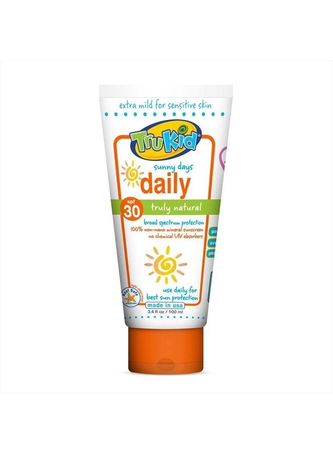 TruKid Daily SPF 30+ Sunscreen - UVA/UVB Protection, All Natural Ingredients, Mineral Based Body & Face Sunscreen, Safe for Sensitive Skin, Citrus Scent, Planet-Friendly, Non-Nano, 3.4 oz - Image 1
