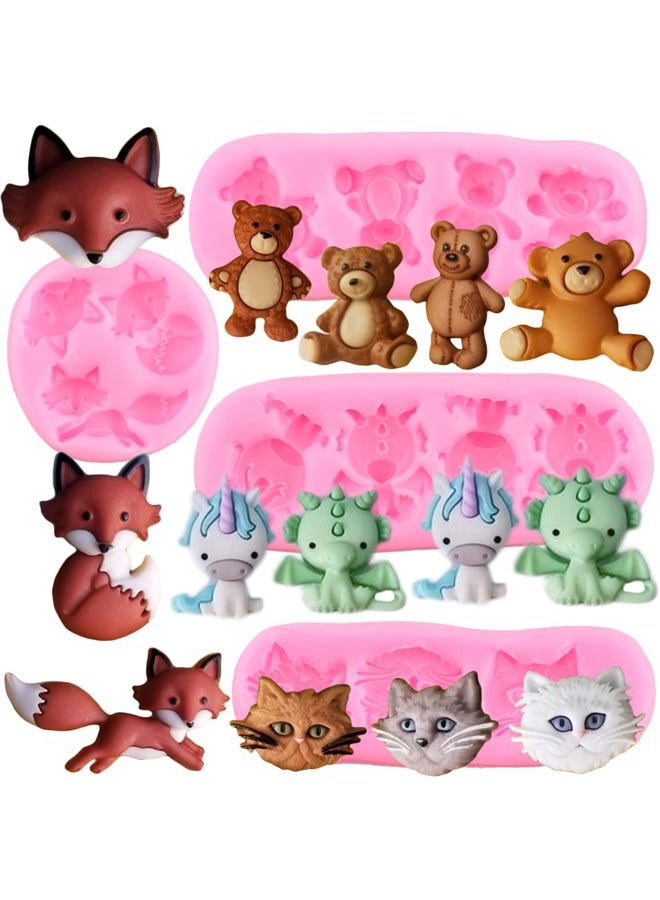 Mujiang Cat Head Fox Unicorn Bear Silicone Fondant Molds For Sugar Gum Paste Candy Chocolate Cake Decorating Set Of 4 - Image 1