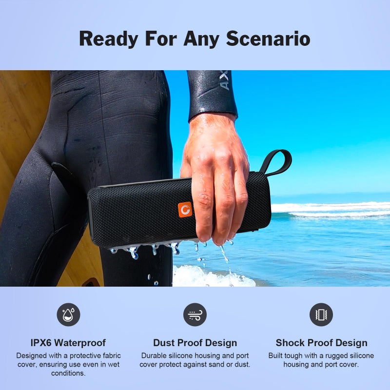 DOSS Bluetooth Speaker, E-go II Portable Speaker with 12W Superior Sound and Loud Bass, IPX6 Waterproof, Built-in Mic, 12H Playtime, Waterproof Speaker for Pool, Beach, Outdoor, and Travel - Grey - Image 3