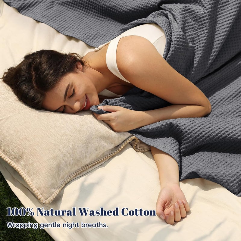 PHF Pre-Washed Cotton Waffle Weave Blanket Twin Size 168 m x 228 Cm for Bed, Snag Proof Throw Blanket for Couch Spring Summer Lightweight Breathable,Oeko-TEX Certified, Machine Washable, Home Decor Gift-Charcoal - Image 2