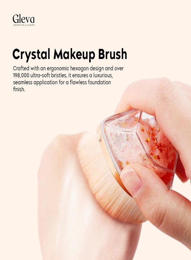 Gleva Crystal Makeup Brush, Kabuki Hexagon Face Blush Liquid Powder Foundation Brush for Blending Liquid, Cream or Flawless Powder Cosmetics with Protective Case (Gold) - Image 3