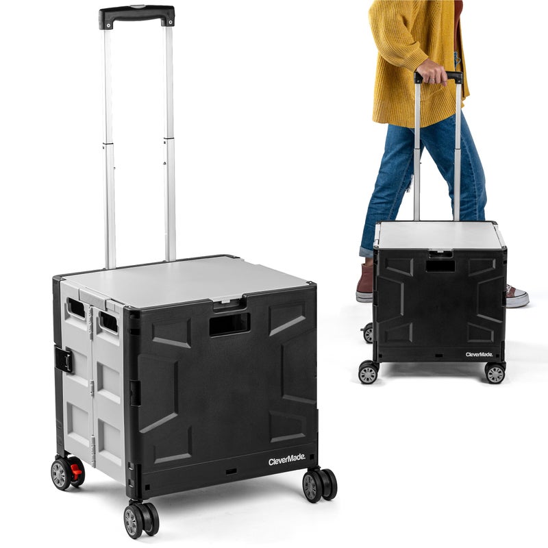 CleverMade Collapsible Wheeled Crate with Lid, 4-Wheels - Swivel and Glide Rolling Crate with Handle and Double Wheels for Easy Transport and Versatile Use - 55L and 100lb Capacity, Cool Gray - Image 1