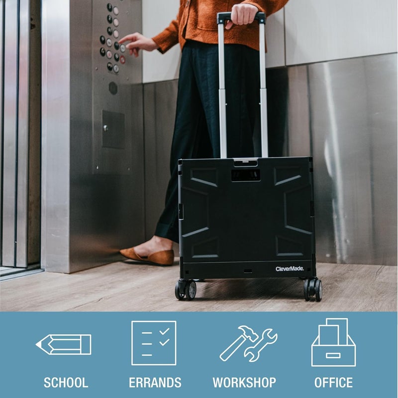 CleverMade Collapsible Wheeled Crate with Lid, 4-Wheels - Swivel and Glide Rolling Crate with Handle and Double Wheels for Easy Transport and Versatile Use - 55L and 100lb Capacity, Cool Gray - Image 4